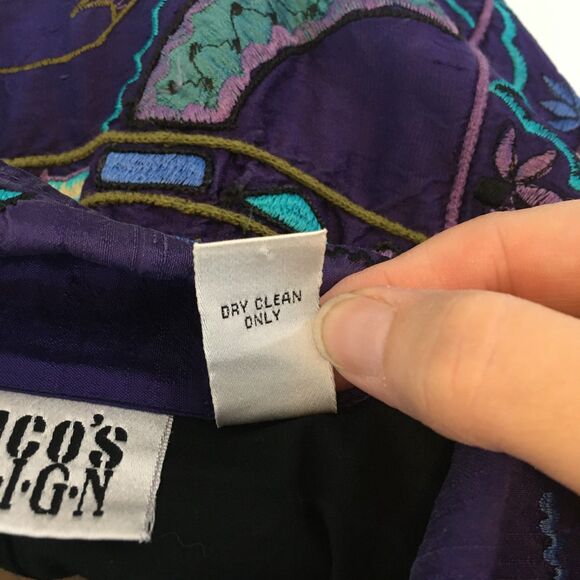 Chico's Design Womens Purple Teal Embroidered Boho Silk Jacket Blazer 1, 40 bust - Picture 9 of 10